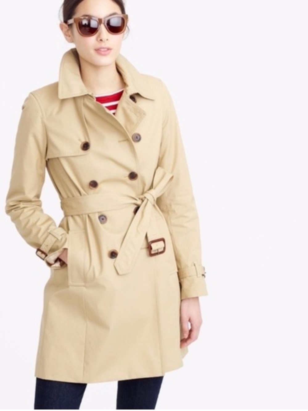 J. Crew Khaki Double-Breasted Trench Coat with Belt